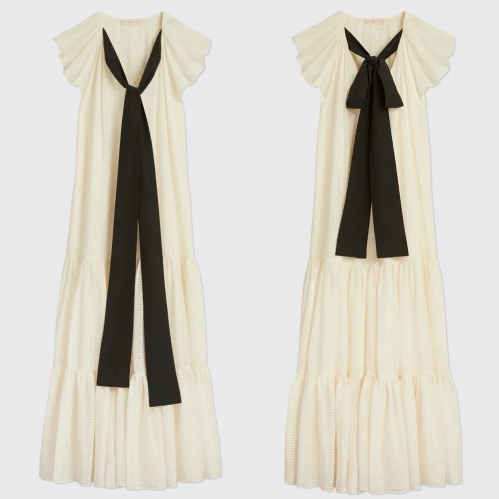 Tory Burch / RUNWAY Textured 100% Silk Georgette Bow Dress